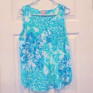 Lilly Pulitzer 100% Silk Blue Sleeveless Top Size M Medium